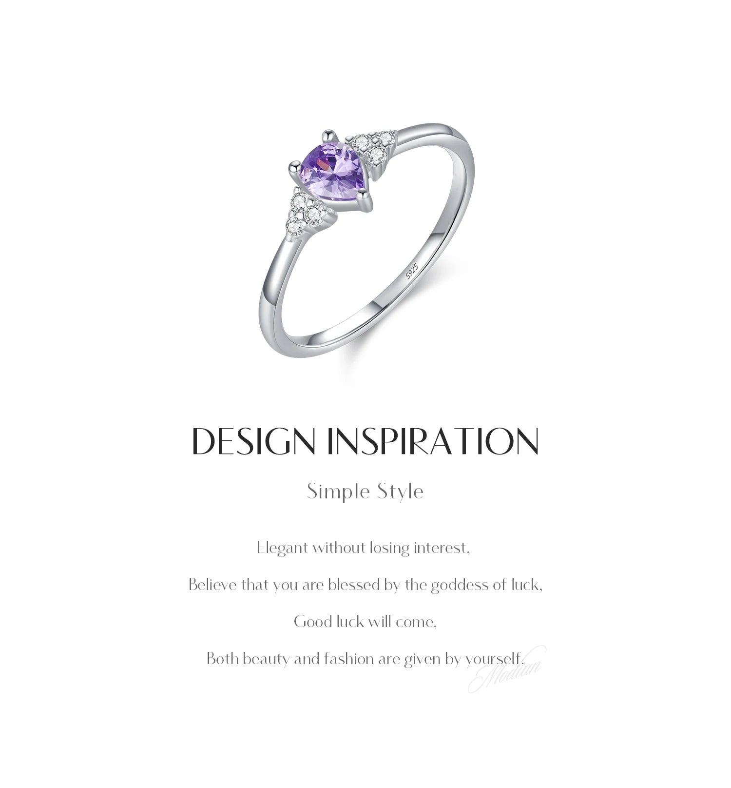MODIAN 925 Sterling Silver Water Drop Cocktail Ring Classic Prong Purple Cubic Zirconia Rings For Women Female Fine Jewelry