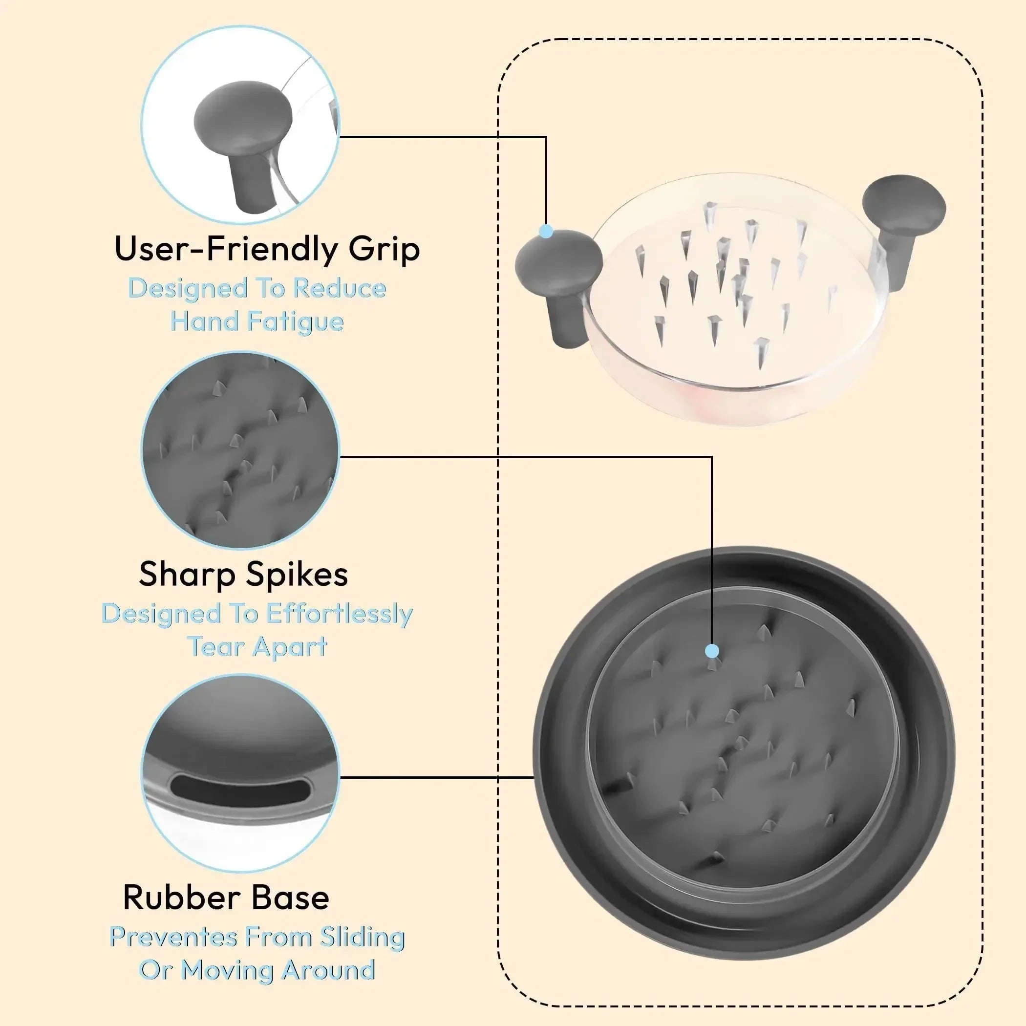 Chicken Shredder with Transparent Cover Hand Shred Machine Torn Chicken Anti-Slip Base for Chopping Chicken, Beef, Vegetables