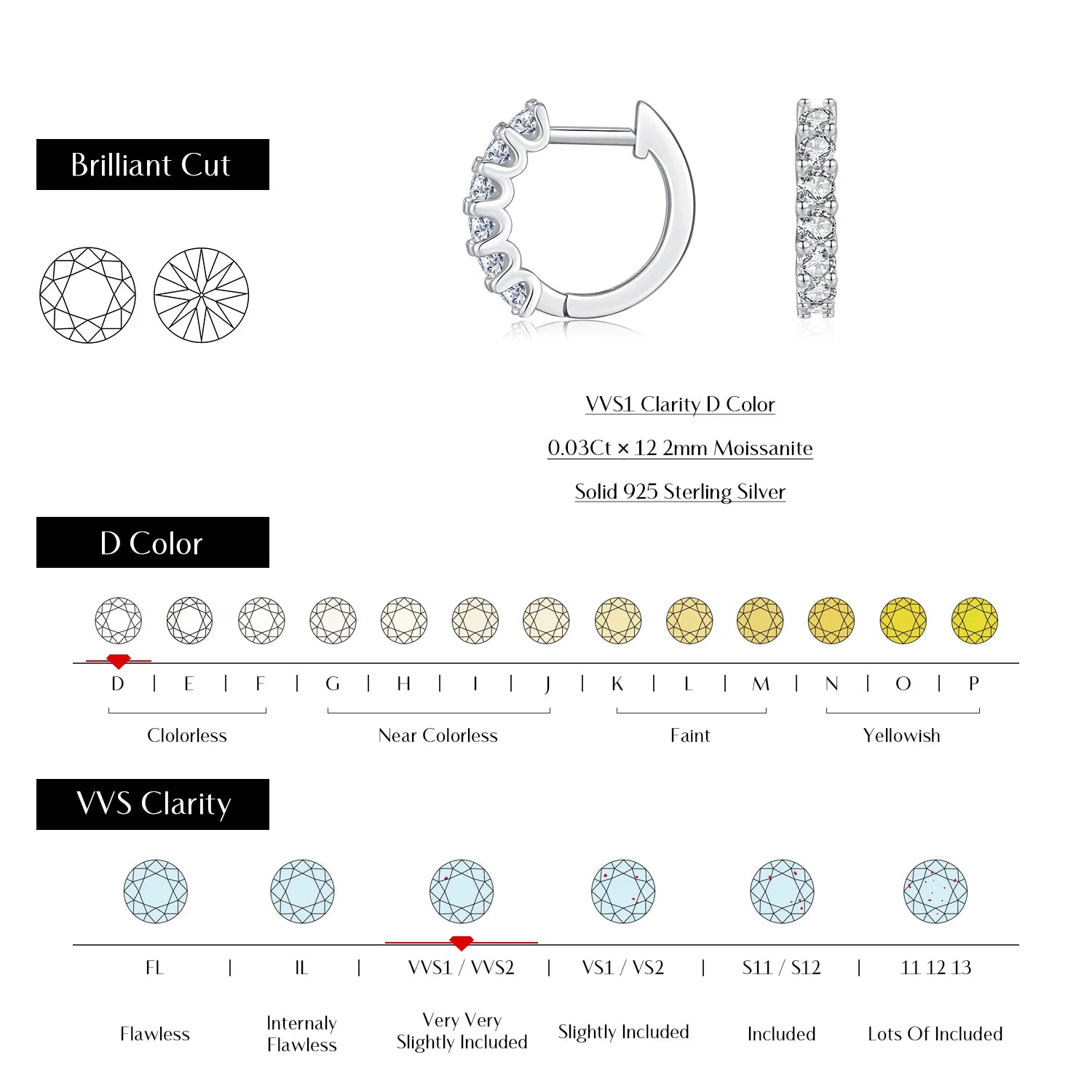 MODIAN D Color Moissanite Small Hoop Earrings 925 Sterling Silver Hollow Sparkling Ear Buckles For Women Wedding Fine Jewelry