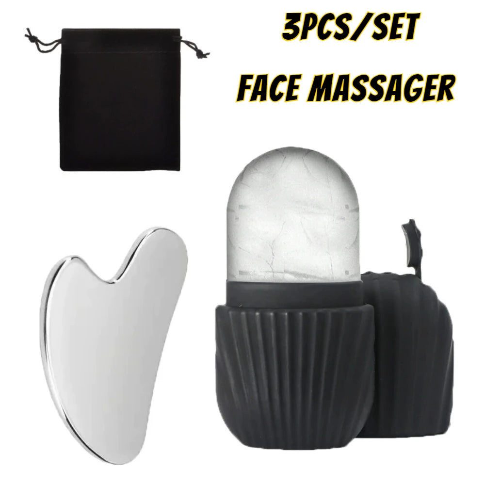 Ice Face Roller Stainless Steel Gua Sha Board Set Facial Massager Face Massage Roller Face Lifting Beauty Skin Care Tools