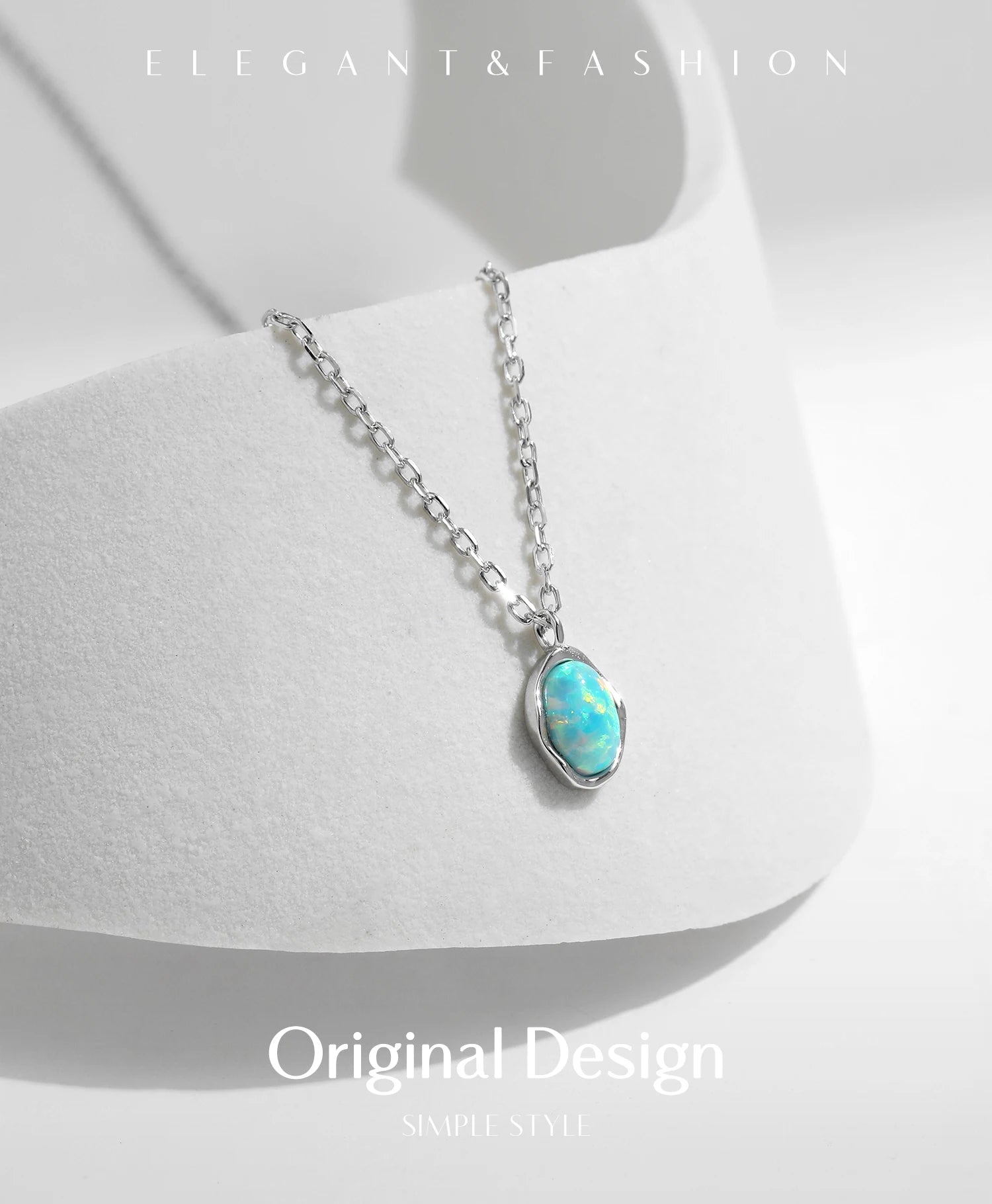 MODIAN Link Chain Necklace 925 Sterling Silver Vintage Irregular Wave Metal Opal Pendant Necklace For Women Fine Jewelry