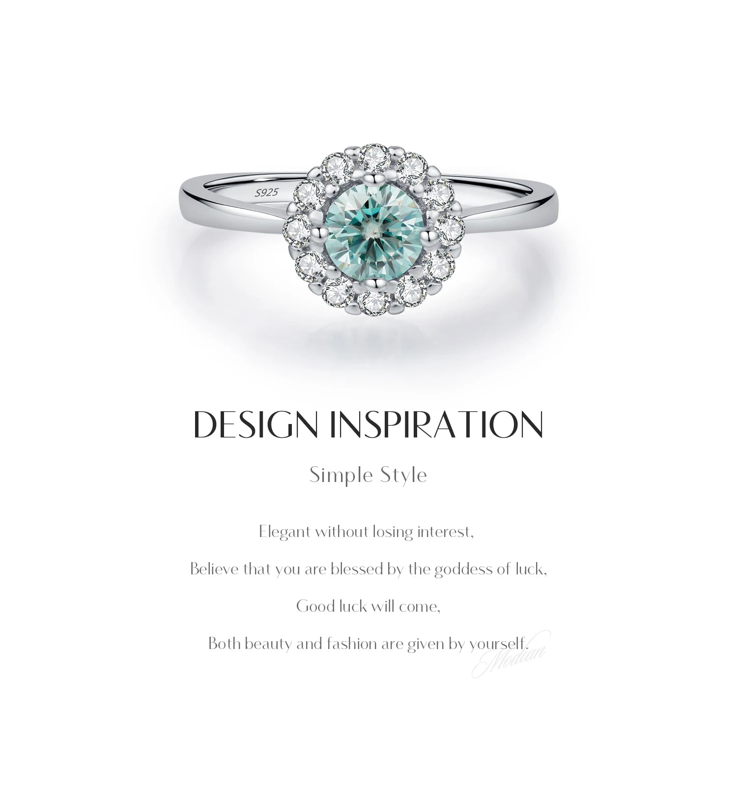 MODIAN D Color Green Teal Moissanite Halo Ring 925 Sterling Silver Trendy Elegant Finger Rings For Women Wedding Fine Jewelry