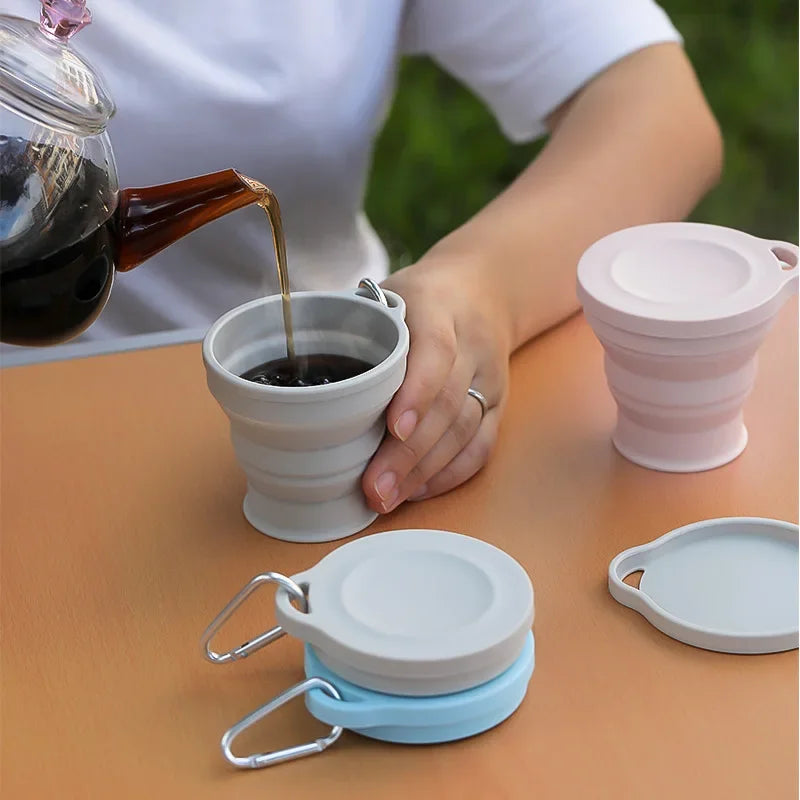 180ML Silicone Portable Folding Cup Mini Retractable CupTeacup Outdoor Travel Coffee Telescopic Drinking Mug with Lid