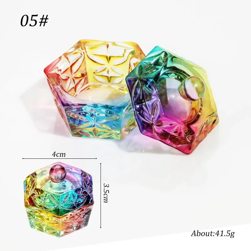 Acrylic Powder Liquid Crystal Glass Cup Aurora Colorful Cup Nail Brush Washing Mug Nail Art Tools Liquid Powders for Mixing Bowl