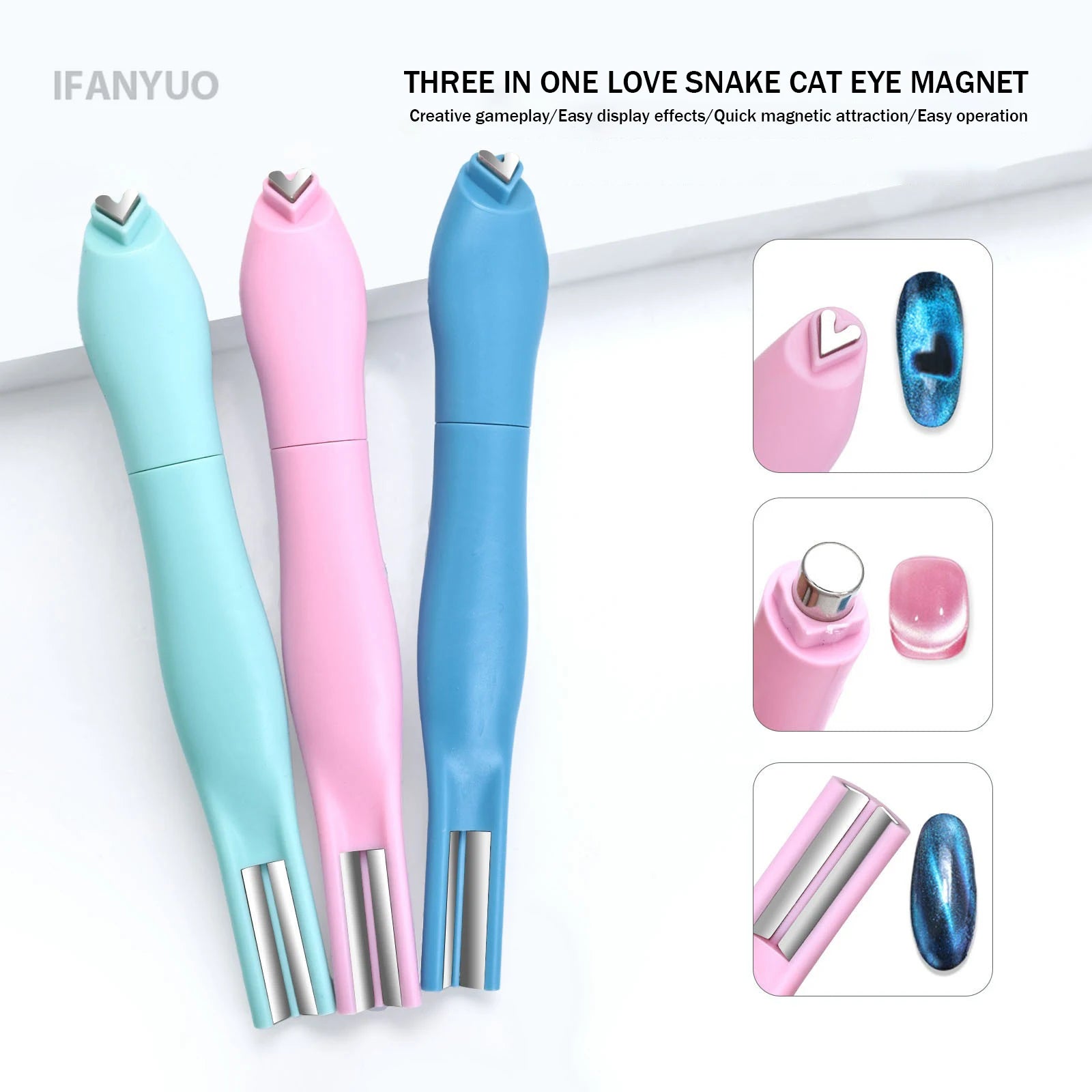 3D Love Heart Nail Magnet 3in1 Cat Eye Effect Double Line Moon Snake Pattern French Nail UV Attraction Magnetic Stick Manicure