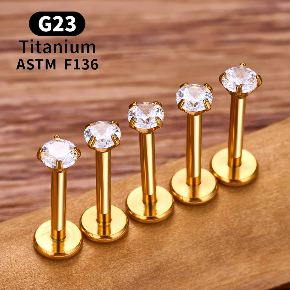 G23 Ttianium Piercing Labret Lip Stud Ring CZ 16G Internal Thread Stud Earring Ear Tragus Cartilage Helix Daith Jewelry