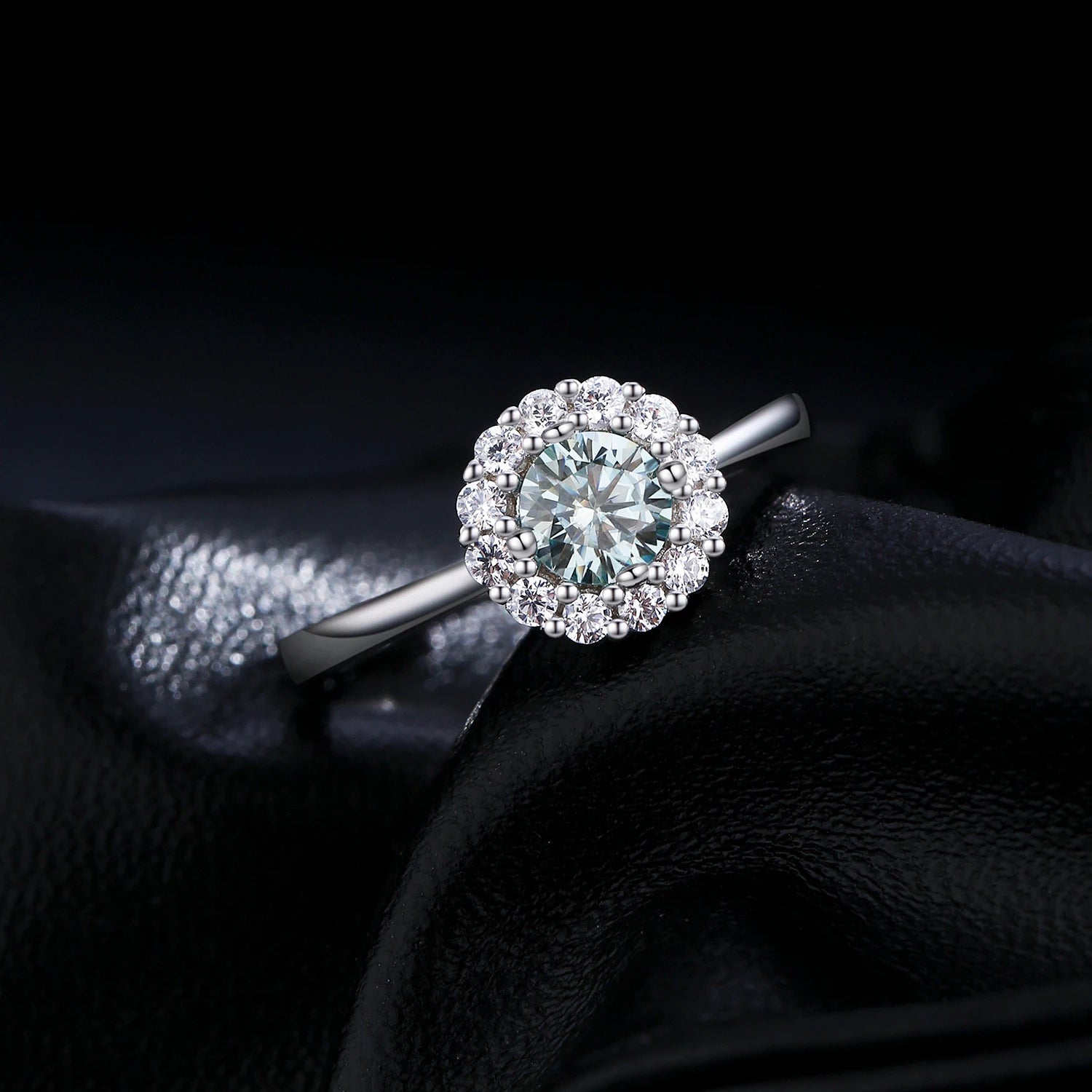 MODIAN D Color Green Teal Moissanite Halo Ring 925 Sterling Silver Trendy Elegant Finger Rings For Women Wedding Fine Jewelry
