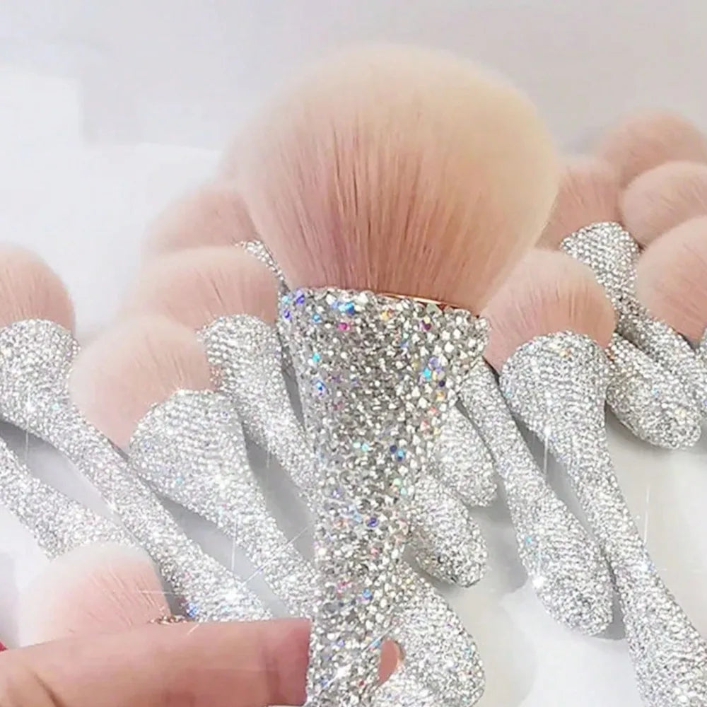 1pc Flat Arched Foundation Brush Whole Body Is Encrusted with Rhinestones Synthetic Hair Professional Powder Brush Makeup Tool