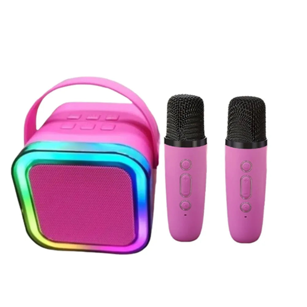 Bluetooth Audio Mini Karaoke Machine K12 with 1/2 Wireless Microphones Portable Bluetooth Speaker Fun Toys RGB Light