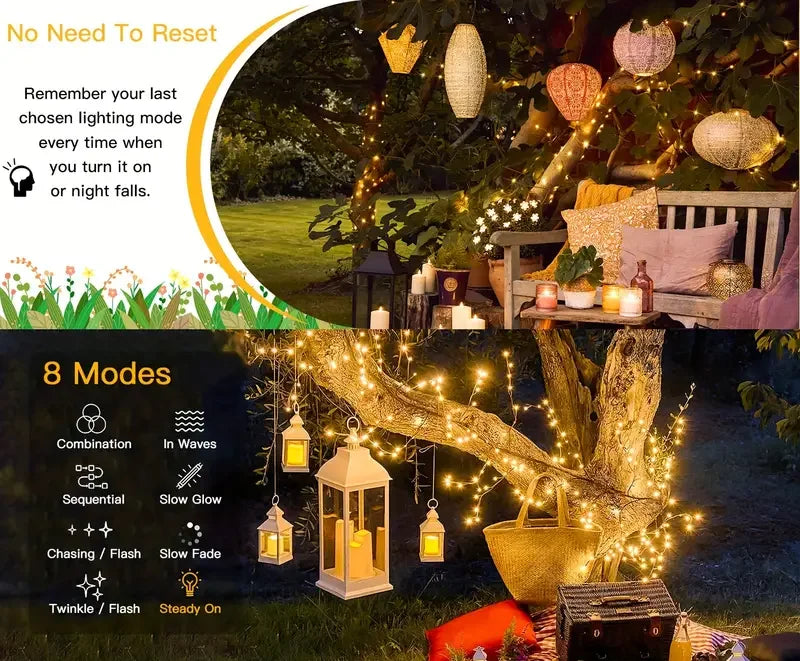 LED Solar Lights Fairy String Lights Waterproof 8 Modes for Garden Tree Decor Garden Lights Outdoor