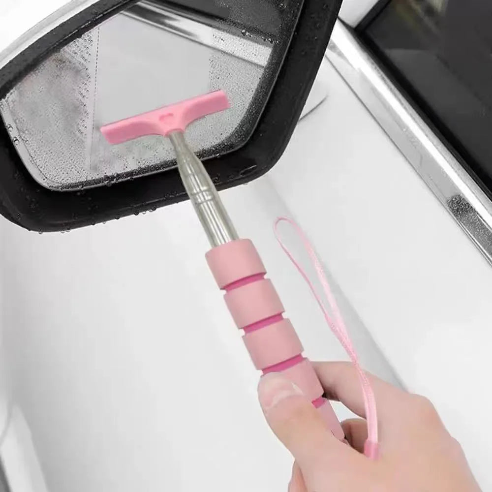 Car Rearview Mirror Wiper Telescopic Handle Car Rearview Mirror Wiper Durable Stainless Auto Glass Cleaning Tools Cleaning Brush