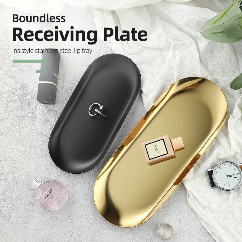 High Appearance Level Stainless Steel Jewelry Plate Cosmetics Metal Plate Oval Tray