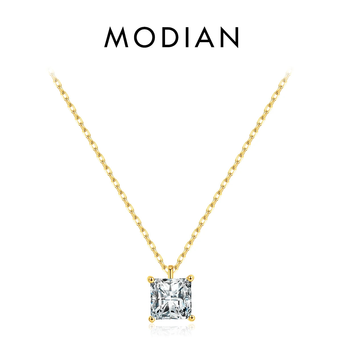 MODIAN 925 Sterling Silver Square Sparkling AAAAA CZ Pendant Necklace Platinum Plated Neck Chain for Wowen Weddng Fine Jewelry