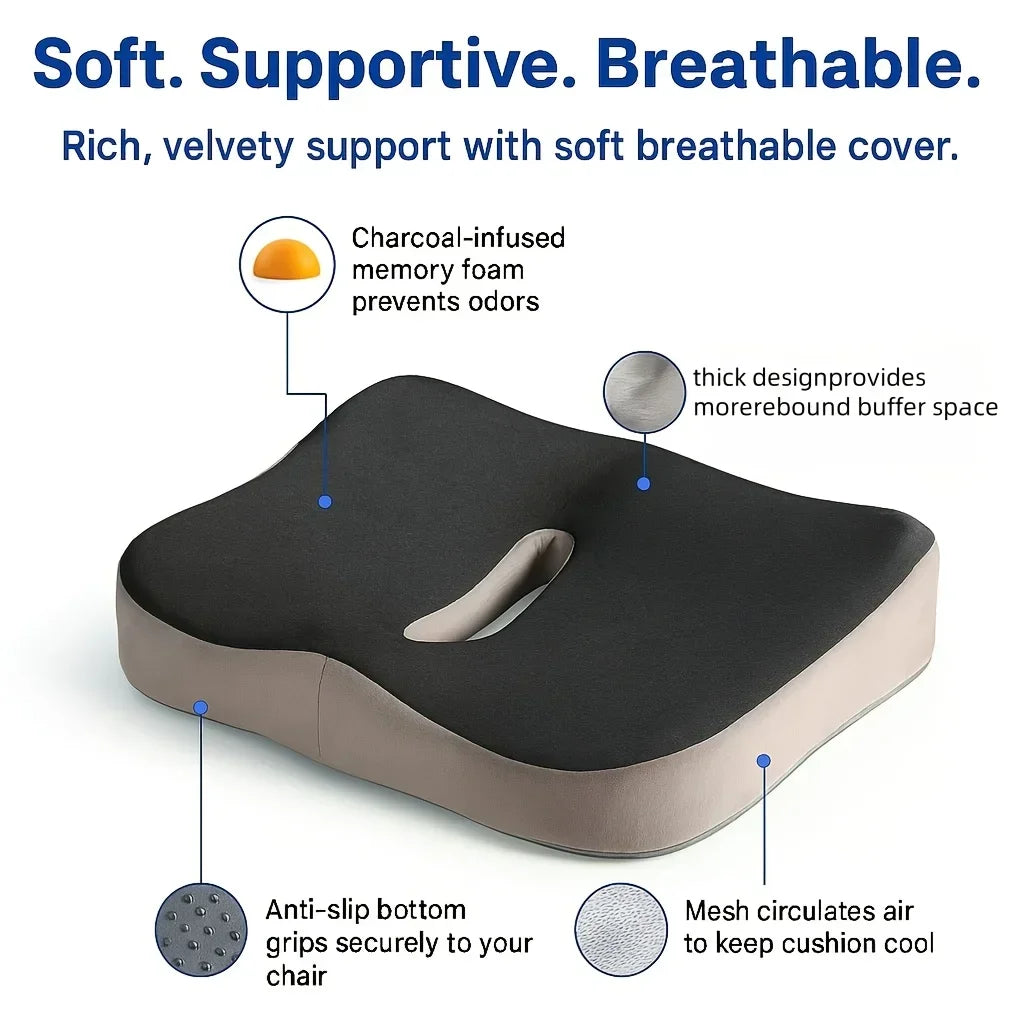 Memory Foam Seat Cushion Ergonomic Sitting Pad with Center Groove Ideal for Long Sitting in Office Home Car or Desk Chair