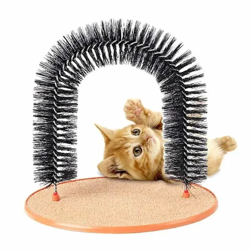 Cat Toy Arch Self Groomer Pamper Feline with A Massage Grooming Rubbing Brush with Scratching Pad Toy for Cats Interactive Toys