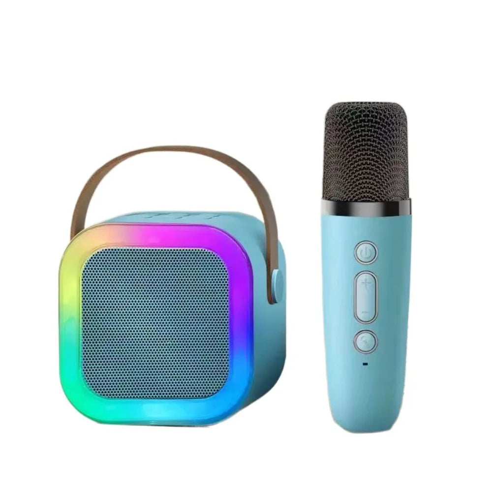 Bluetooth Audio Mini Karaoke Machine K12 with 1/2 Wireless Microphones Portable Bluetooth Speaker Fun Toys RGB Light