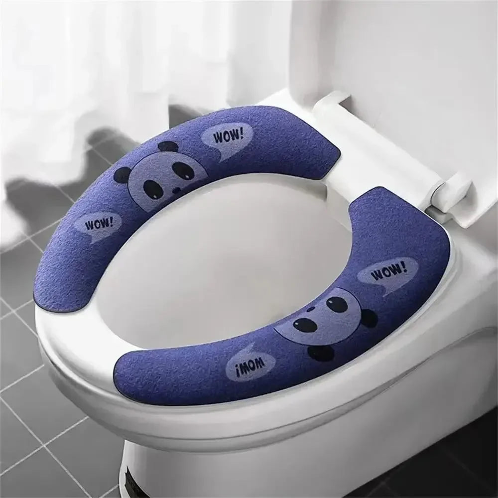 1 Pair Paste Toilet Seat Cover Cartoon Waterproof Reusable Soft Bathroom Toilet Seat Pad Cute Thick Sticky Closes Tool Seat Mat
