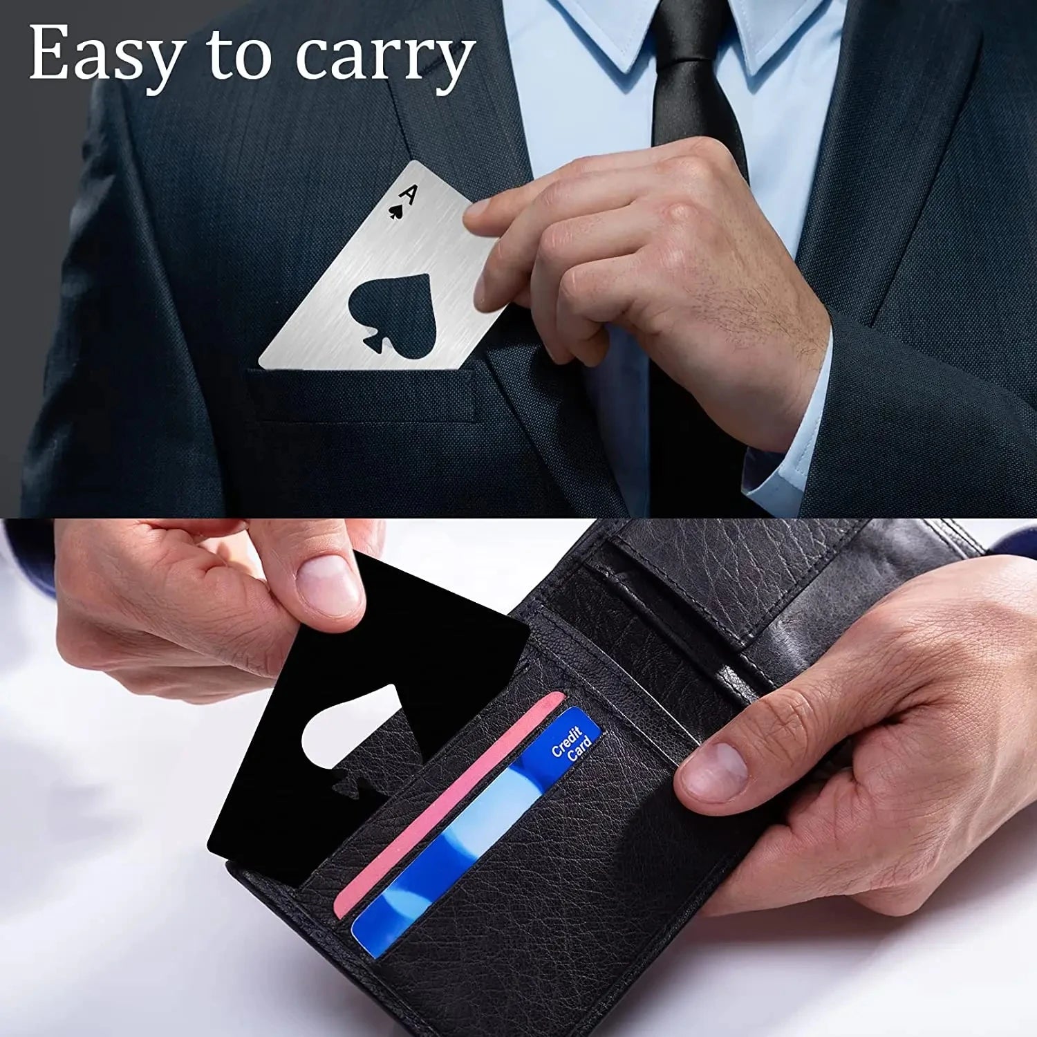 Black/Silver Poker Card Beer Bottle Opener Metal Mini Portable Spade A Opener Stainless Steel Kitchen Bar Tools