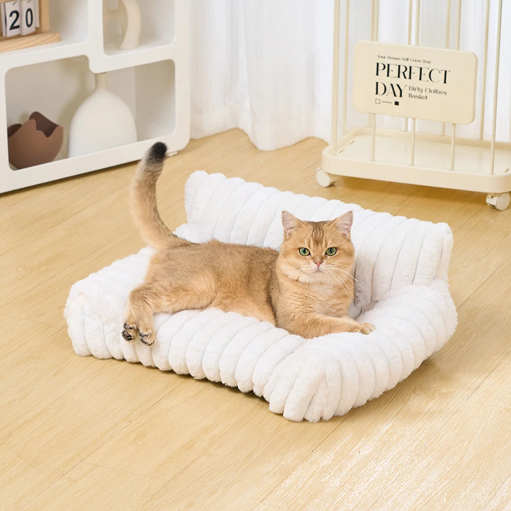 Warm Cat Dog Bed Sofa Cat Nest Soft Striped Pet Bed for Small Medium Dogs Comfortable Plush Puppy Bed
