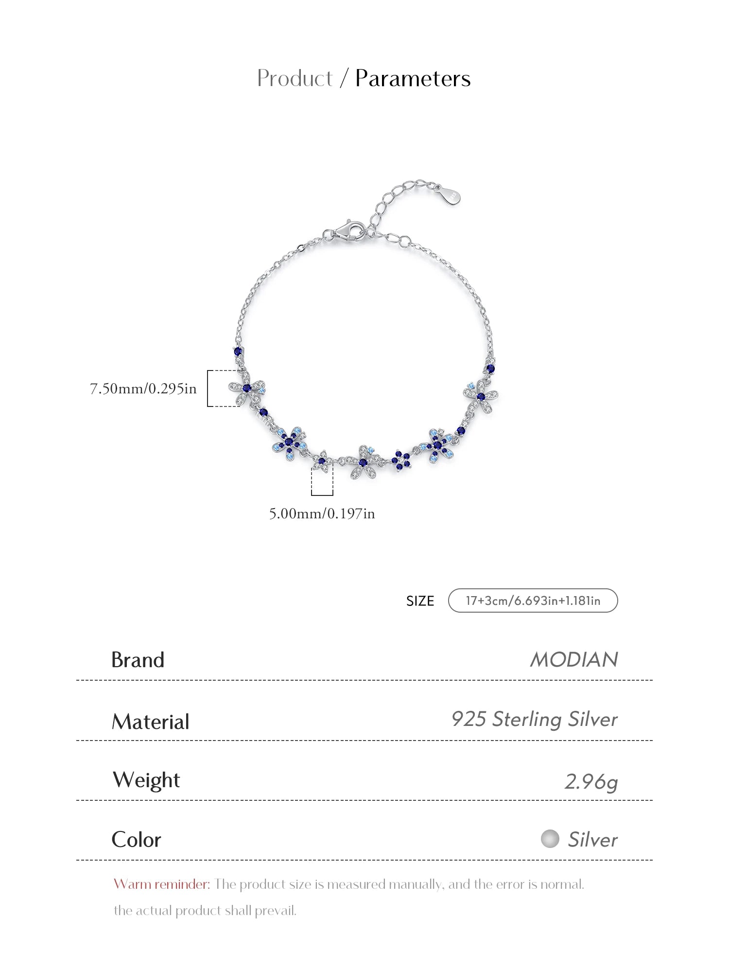 MODIAN 925 Sterling Silver Luxury Flowers Pave Setting CZ Brilliant Bracelets Fashion Daily Link Chain For Women Jewelry Gift