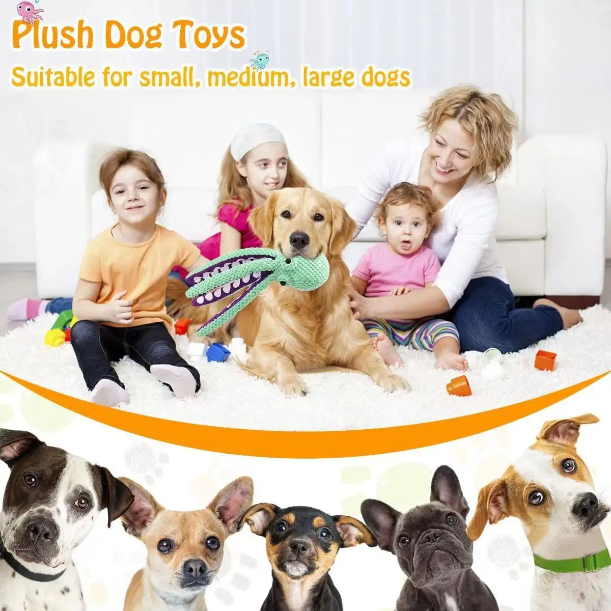 Dog pet plush octopus boredom companion toy interactive sound anti-demolition home large and small dog toy