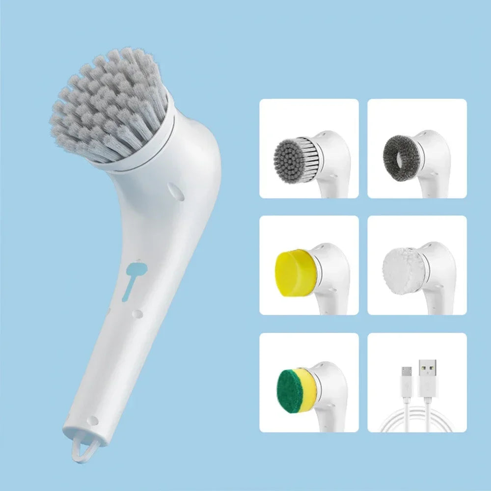 5 In 1 Electric Cleaning Brush Charging Multifunctional Bathroom Wash Kitchen Dryer Vent Cleaning Tool Dishwashing Brush Bathtub