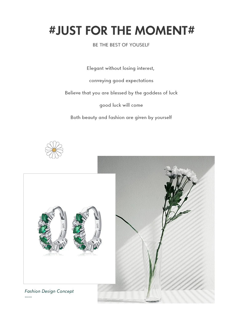 Modian 925 Sterling Silver Green And Clear Rhombus Zirconia Hoop Earrings For Women Party Simple Ear Buckles Fine Jewelry Gift