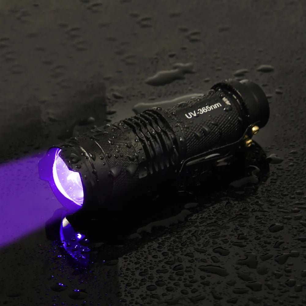 Mini LED UV Flashlight Zoomable 365nm 395nm Ultraviolet Lamp Portable Pocket Torch Money Scorpion Pet Urine Stain Detector Tools