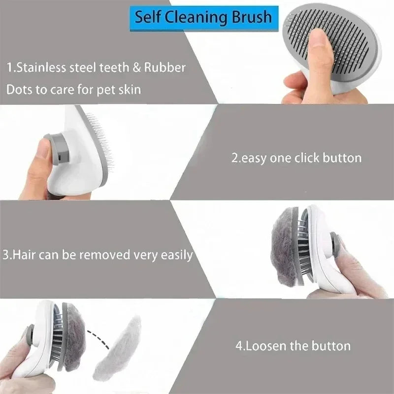 One-Click Pet Hair Removal Comb for Effortless Grooming of Dogs and Cats - Float Hair Removal Slicker Brush