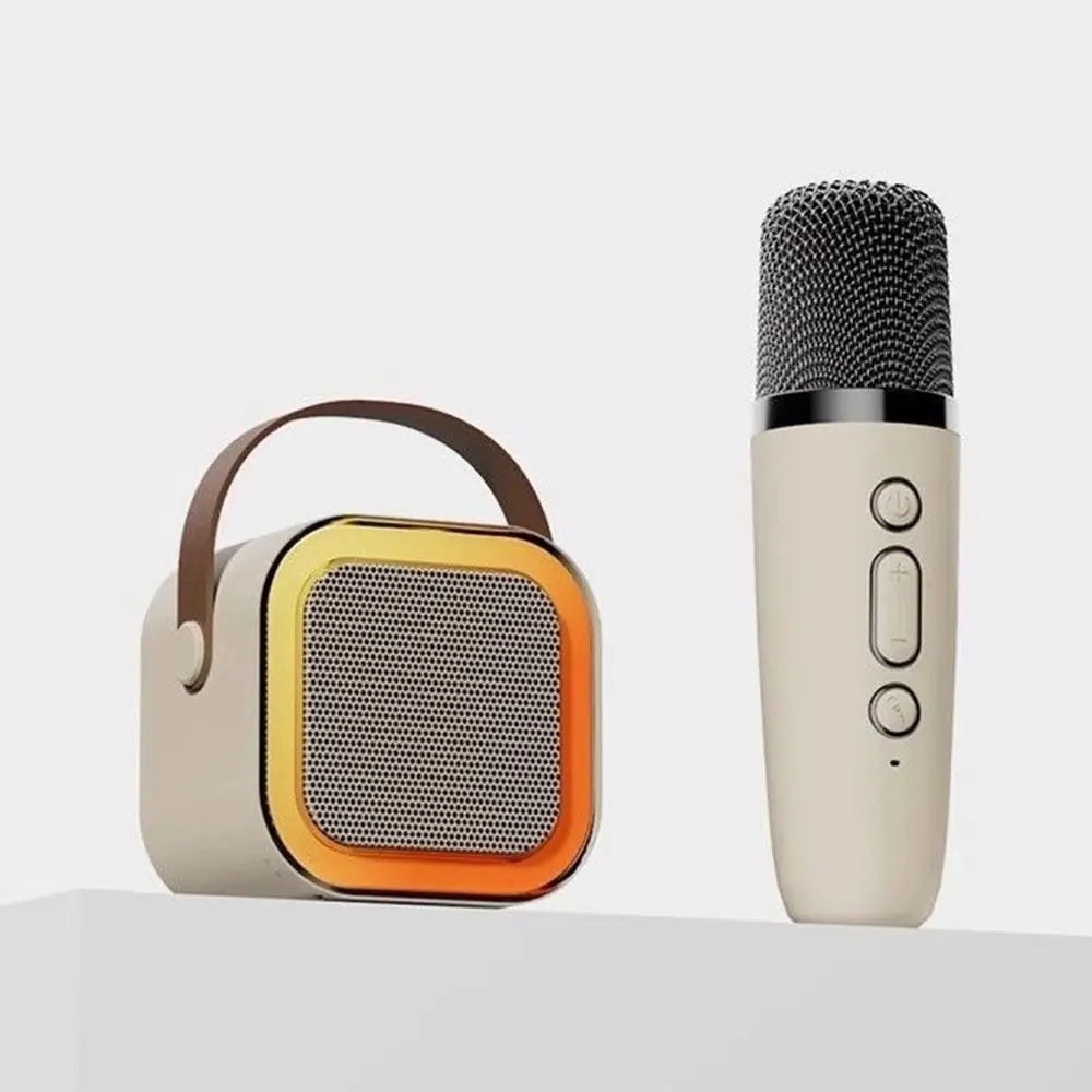 Bluetooth Audio Mini Karaoke Machine K12 with 1/2 Wireless Microphones Portable Bluetooth Speaker Fun Toys RGB Light