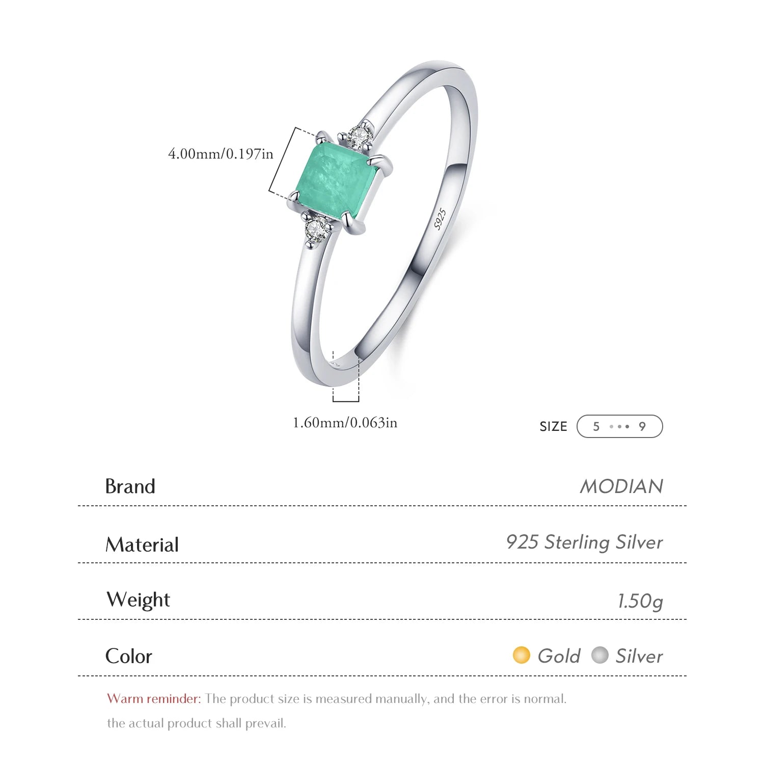 Modian New 925 Sterling Silver Fashion Emerald cut Tourmaline Finger Rings For Women Elegant Simple Paraiba Silver Fine Jewelry