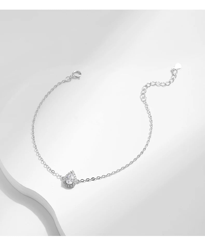 MODIAN 925 Sterling Silver Water Drop Clear CZ Bracelet Pear Cut Link Chain Platinum Plated Bracelet For Women Wedding Jewelry