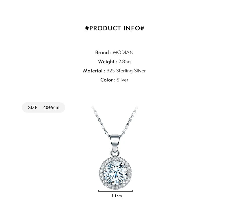 Genuine 925 Sterling Silver Luxury Chain Brand Necklace with 2.0Ct AAAAA Level Zircon Necklaces Gift Jewelry for women
