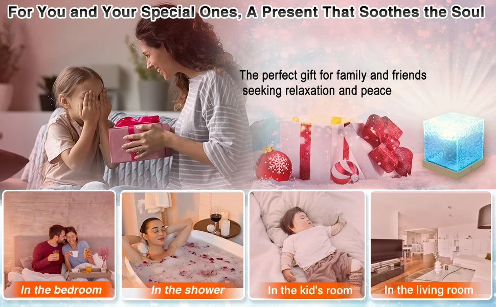 Ocean Lamp Water Light Projector - Water Ripple Projector Light Cube Aurora Northern Lights Wave Ripple Night Light for Bedroom