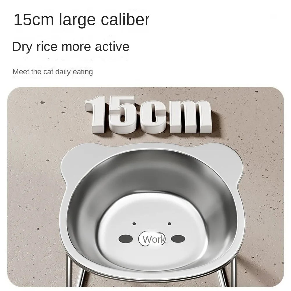 15 Degree Inclined Stainless Steel Cat Bowl Detachable Anti Overturning Elevated Cat Water Bowl Neck Protection Anti-flip