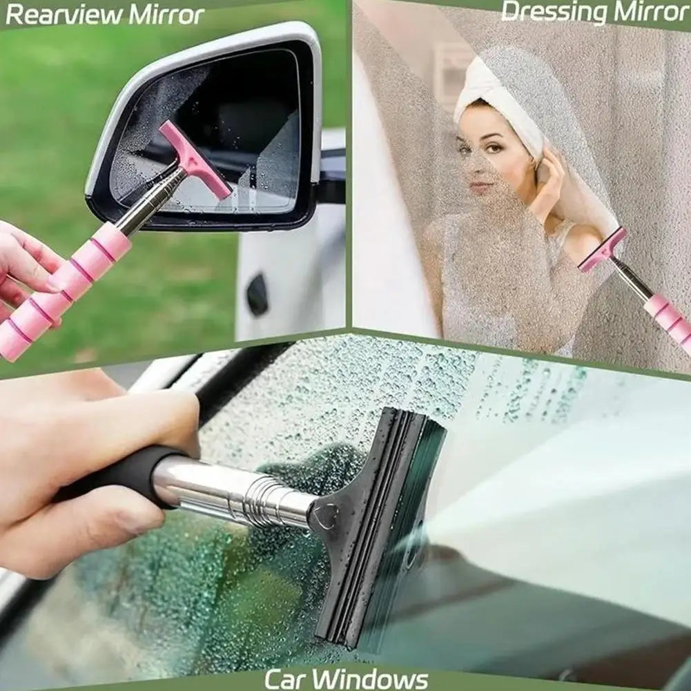 Car Rearview Mirror Wiper Telescopic Handle Car Rearview Mirror Wiper Durable Stainless Auto Glass Cleaning Tools Cleaning Brush