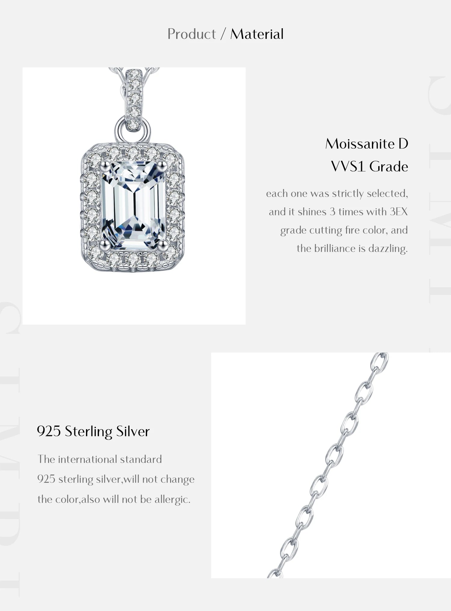 MODIAN 1CT D Color Emerald Cut Moissanite Halo Necklace 925 Sterling Silver Rectangle Wedding Pendant Necklace For Women Jewelry