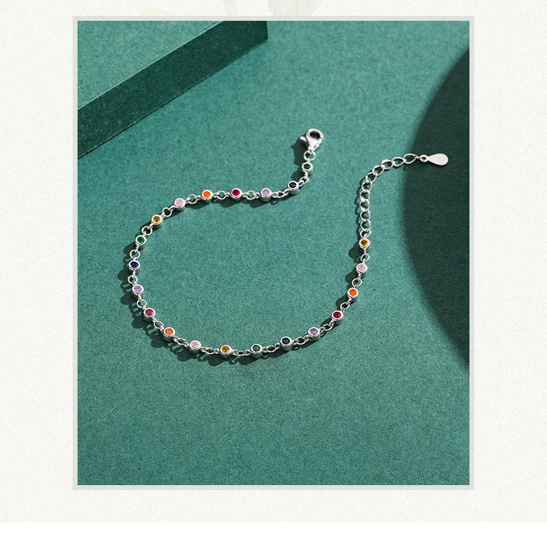 MODIAN Bohemia Style Charm Chain Bracelet For Women Real 925 Sterling Silver Rainbow Color CZ Female Fashion Jewelry Accessory