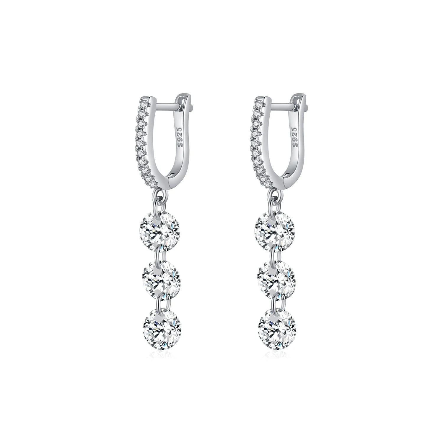 MODIAN 925 Sterling Silver Sparkling Luxury Clear CZ Swing Dangle Earrings Classic Wedding Drop Earrings For Women Jewelry