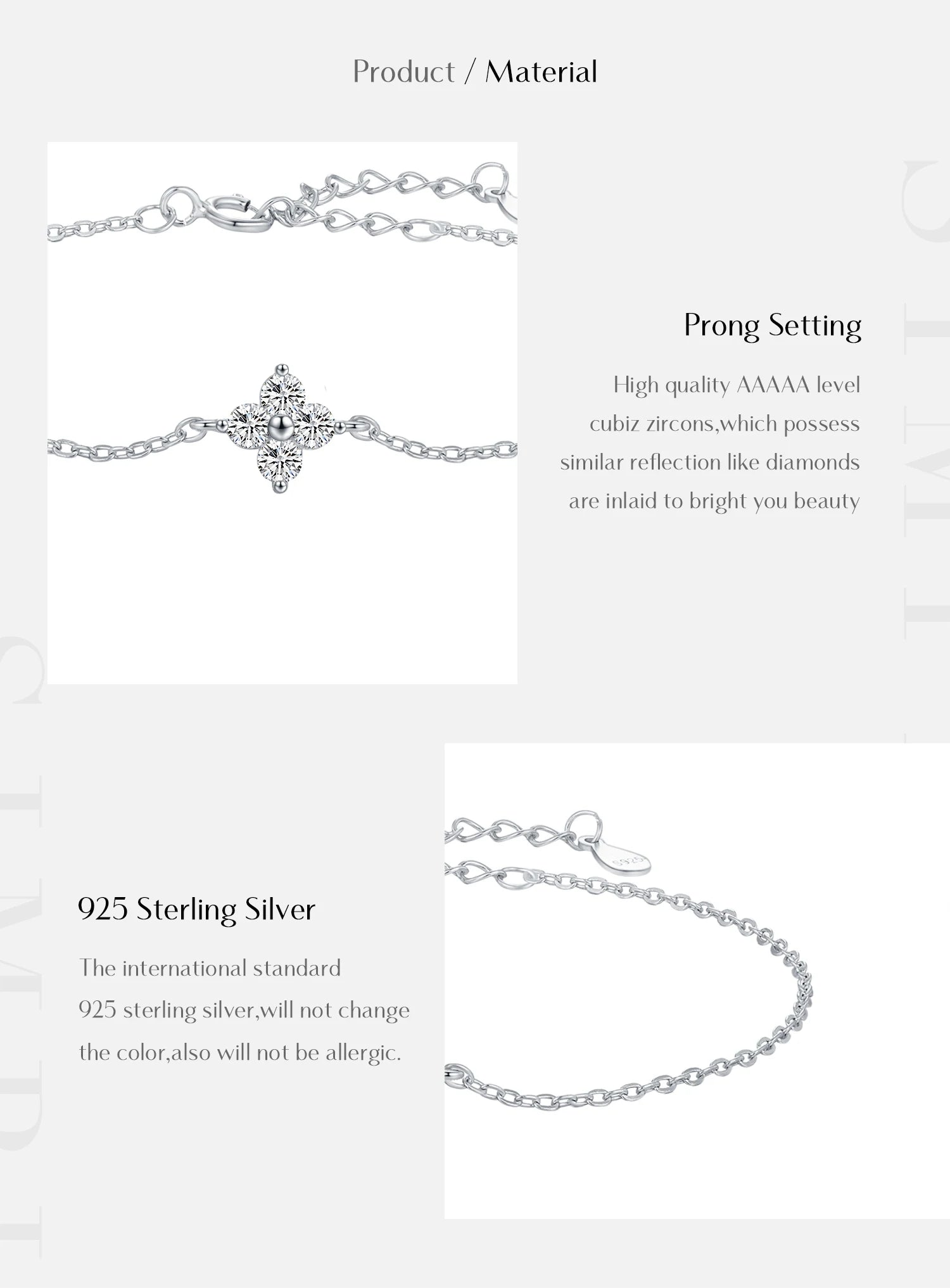 MODIAN 925 Sterling Silver Stackable Four Leaf Clover CZ Bracelet For White Gold Plated Link Chain Women Party Fine Jewelry