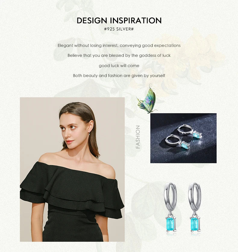 Modian Exquisite Tourmaline Hoop Earrings Fashion Real 925 Sterling Silver Rectangle Paraiba Earring For Women Fine Jewelry Gift
