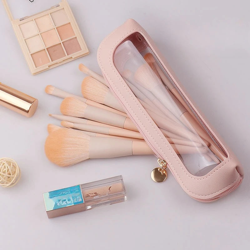 Clear Makeup Bag, PU Leather Travel Makeup Brush Case Portable Transparent Waterproof Cosmetic Organizer Pouch with Zipper