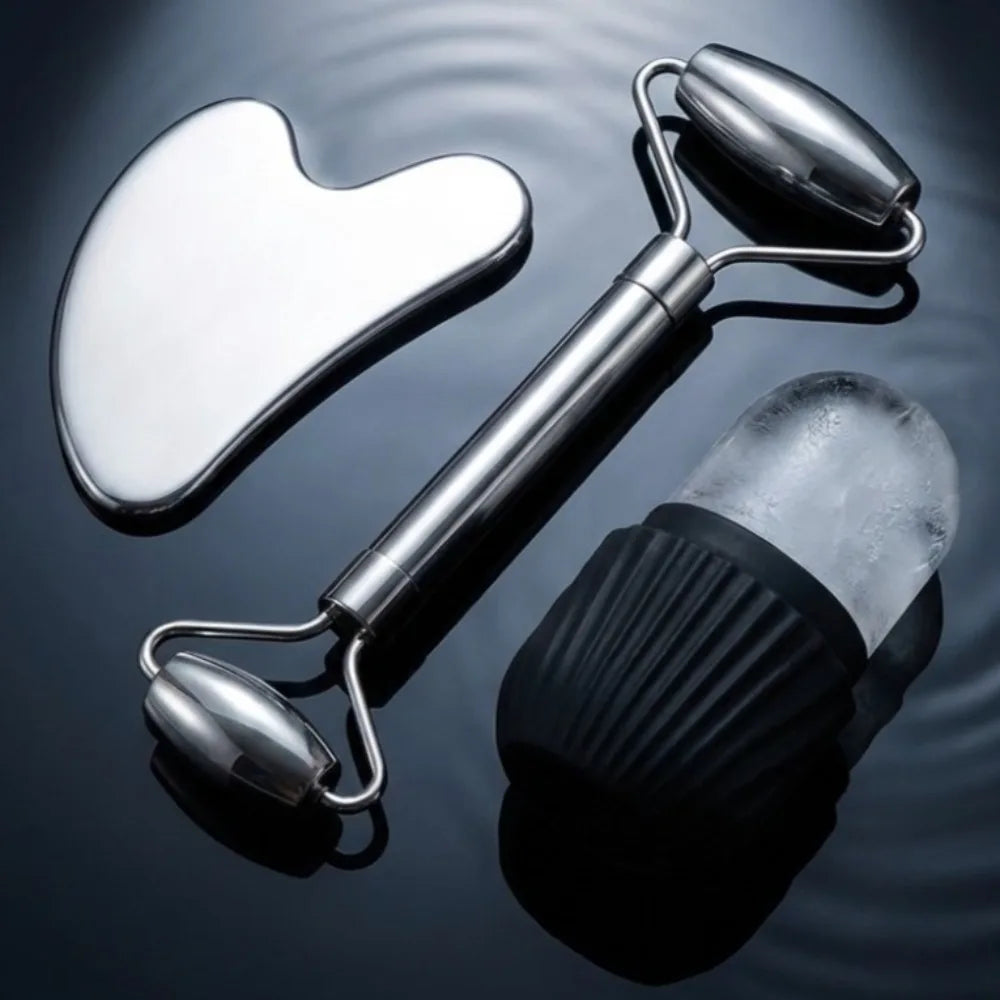 Ice Face Roller & Stainless Steel Gua Sha Tool Set, Facial Massager Ice Roller Skin Care Tool Beauty Set Beauty Skin Care Tools