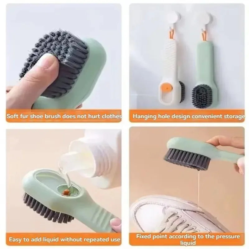 Multifunction Cleaning Shoe Brush Soft Automatic Liquid Shoe Brush Long Handle Clothes Soap Brush with Hook Clean Tool