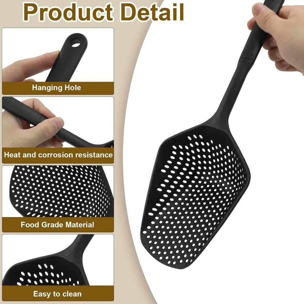 Plastic Strainer Spoon with Handle, Durable Plastic Slotted Spoon Pasta Scoop and Pasta Strainer for Cooking