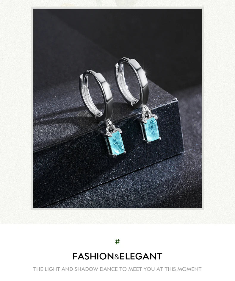 Modian Exquisite Tourmaline Hoop Earrings Fashion Real 925 Sterling Silver Rectangle Paraiba Earring For Women Fine Jewelry Gift