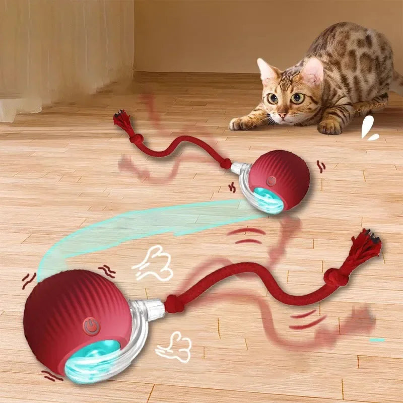 New Cat Interactive Ball Toy Automatic Rolling Ball Faux Tail Rechargeable Smart Pet Electric Toy Dog Cat Training Imitate Mouse