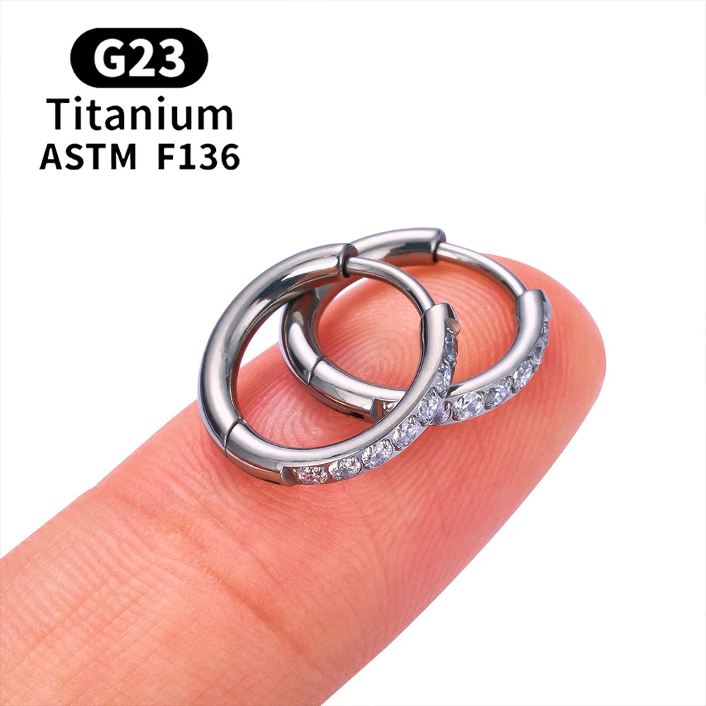 G23 Titanium Earring Hoop CZ Hinged Segment Round Ear Ring for Women Ear Tragus Cartilage Helix Daith Piercing Jewelry