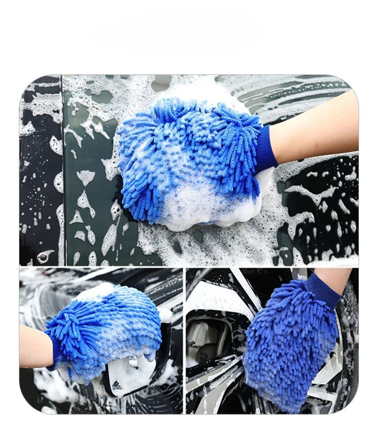 3-1Pcs Car Wash Gloves Microfiber Chenille Gloves Waterproof Car Cleaning Mitt Wax Detailing Brush Auto Care Double-faced Glove