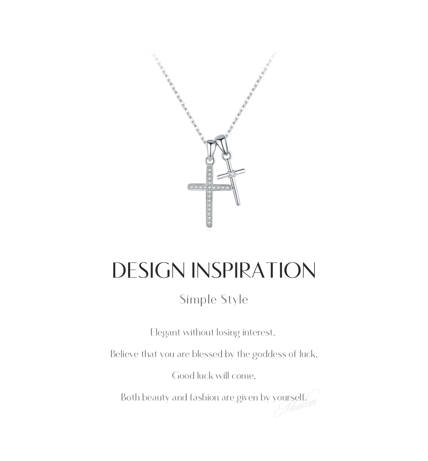 MODIAN 925 Sterling Silver Classic Delicate Double Cross Zircon Link Chain Pendant Necklace For Women Fine Jewelry Gifts